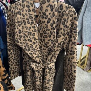 Mud Pie Leopard Print Pea Coat Jacket